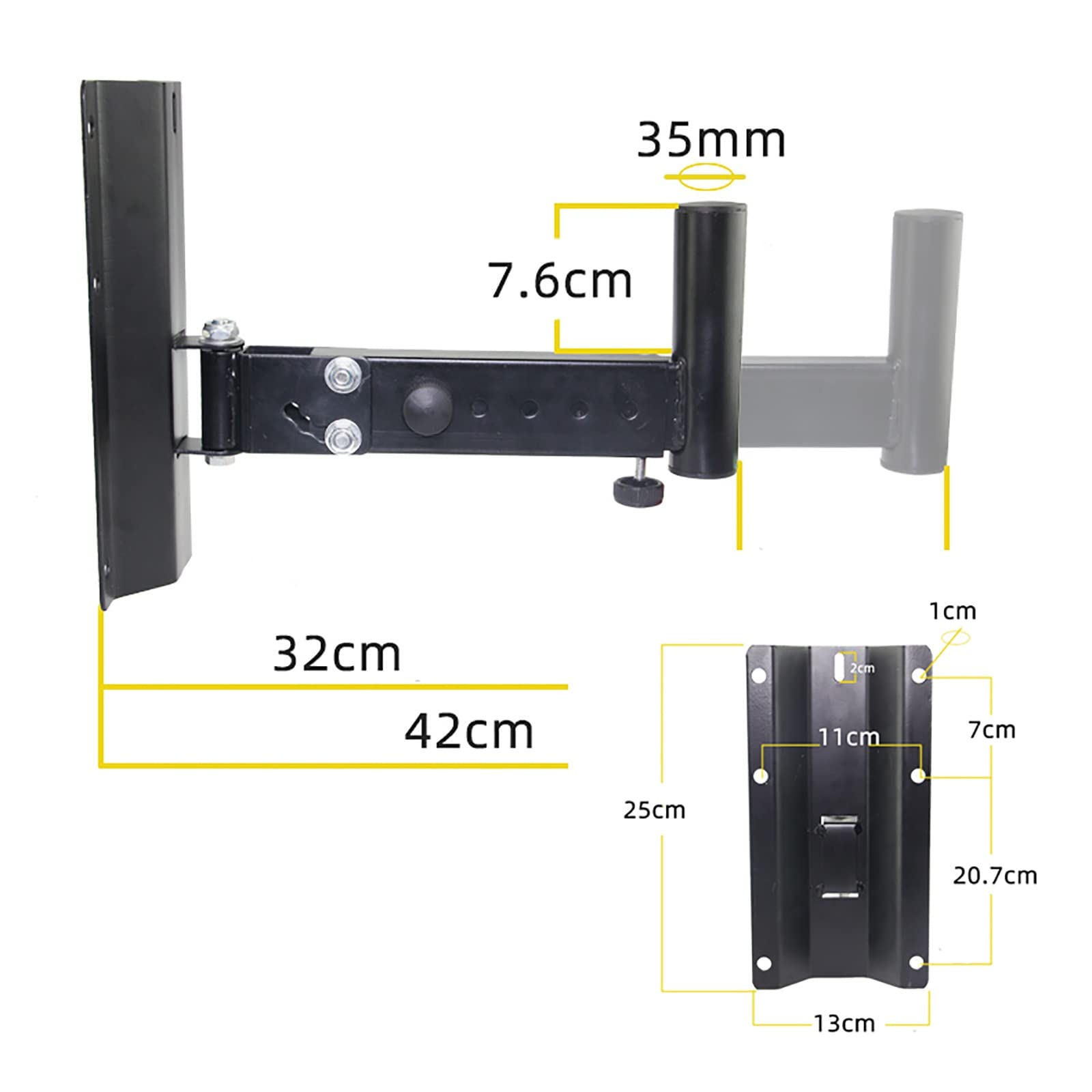 TEmkin Soporte para Altavo,Soportes de Montaje en Pared para Altavoces, Soportes metálicos Resistentes de 110 Libras, Ajuste telescópico, Giro de 180 Grados, para instalaciones de Altavoces PA