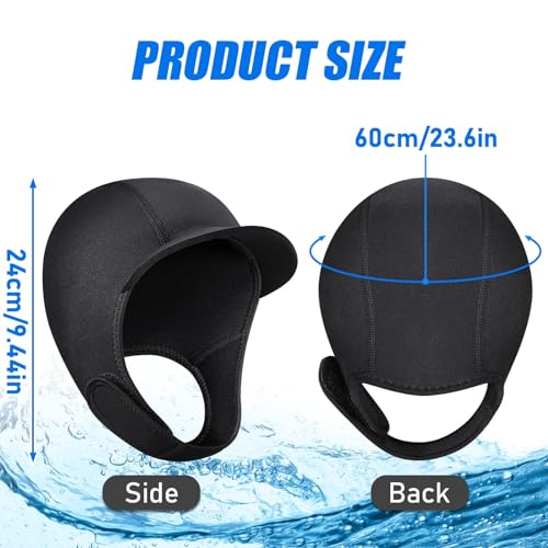 TOBWOLF Diving Hood with Adjustable Chin Strap, 2.5mm Scuba Hood, Neoprene Wetsuit Hood Surf Cap, Dive Cap Surfing Thermal Hood Beanie for Surfing Diving Kayak Rafting Canoe Snorkel Swimming - Thumbnail 2