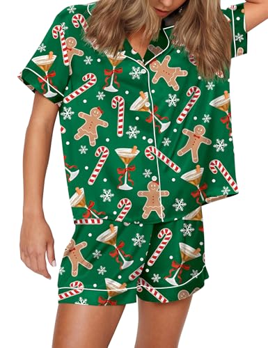 Image of SHESHOW Satin Pajamas for Women Set Preppy Animals Pjs Short Sleeve Shorts 2 Piece Loungewear Sets XS-XXL