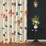 Story@Home Cortinas para dormitorio, 100 % algodón, lona, alzapaños, estampado de mariposas, bígaro, 118 x 275 cm, 1 unidad