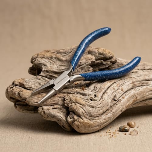 Image of Beadsnfashion Steel Jewellery Making Flat Round Plier (5.5 Inch) - Professional Stainless Steel Jewellery Making Tool with Blue Grips Handle for Forming Curves and Loops and Detailed Craft Work