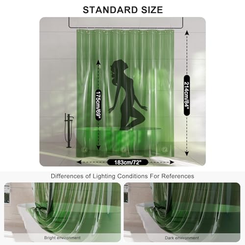 Image of AmazerBath Extra Long Shower Curtain Liner, 100% EVA Clear Green Heavy Duty 84 inch Shower Curtain and Liner 2-in-1, 72x84 Plastic Weighted Bathroom Shower Liner, 12 Grommets & 3 Heavyweight Stones