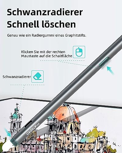 Metapen Stift M2 für Surface, 4096 Druckstufe, Tail-Radierer, Neigungserkennung, USB-C-Aufladung (100 Std. Akkulaufzeit), Kompatibel mit Surface Pro X/8/7/6/5/4/3, Surface 3/Duo/Duo 2
