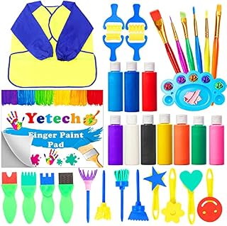 Yetech Kids Washable Finger Paints Set Acrylic paint with 10 colors Non-Toxic Pigment(60ml), Waterproof Apron, Brushes, Finger Paint Pad, Sponge, Palette, Toddlers Kids Painting Set