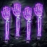 Halloween Decorations Outdoor Skeleton Arm 4 Pack - HOYECHI Light Up Skeleton Hands with 80 LEDs, 8 Lighting Modes, and Timer, for Front Yard Porch Gardens Lawns Halloween Party