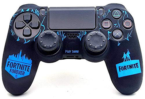 Image of PSS Ps4 Fortnite Theme Silicone Protective Case Cover for PlayStation 4 PS4 Controller with 2 PC Thumb Grips,Black & Blue