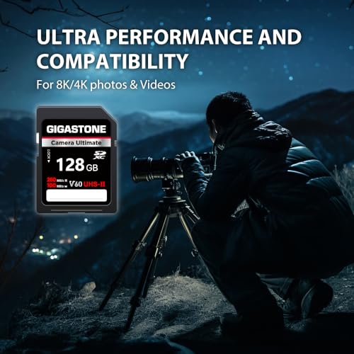 【5-Years Data Recovery】 GIGASTONE 128GB SD Card 2-Pack UHS-II V60 U3 SDXC Memory Card High Speed, Read up to 280MB/s, Compatible with Canon Kodak Olympus Digital Camera