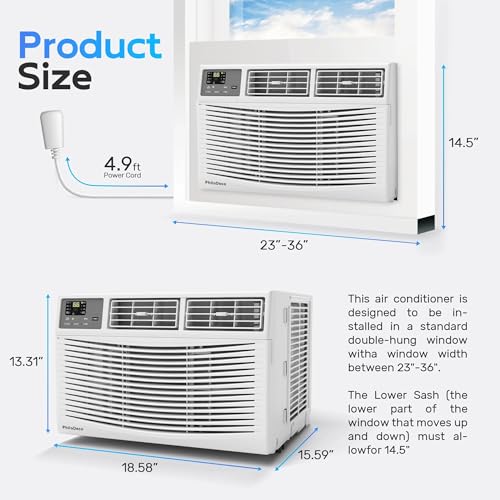 Image of PhiloDeco 8000 BTU Window Air Conditioner 350 Sq. ft. Intelligent, LED Display Screen, with Remote Control,Ac Can Be Used as a Dehumidifier /Fan, Operates Quietly, Energy-Saving. Timer /Sleep and ECO