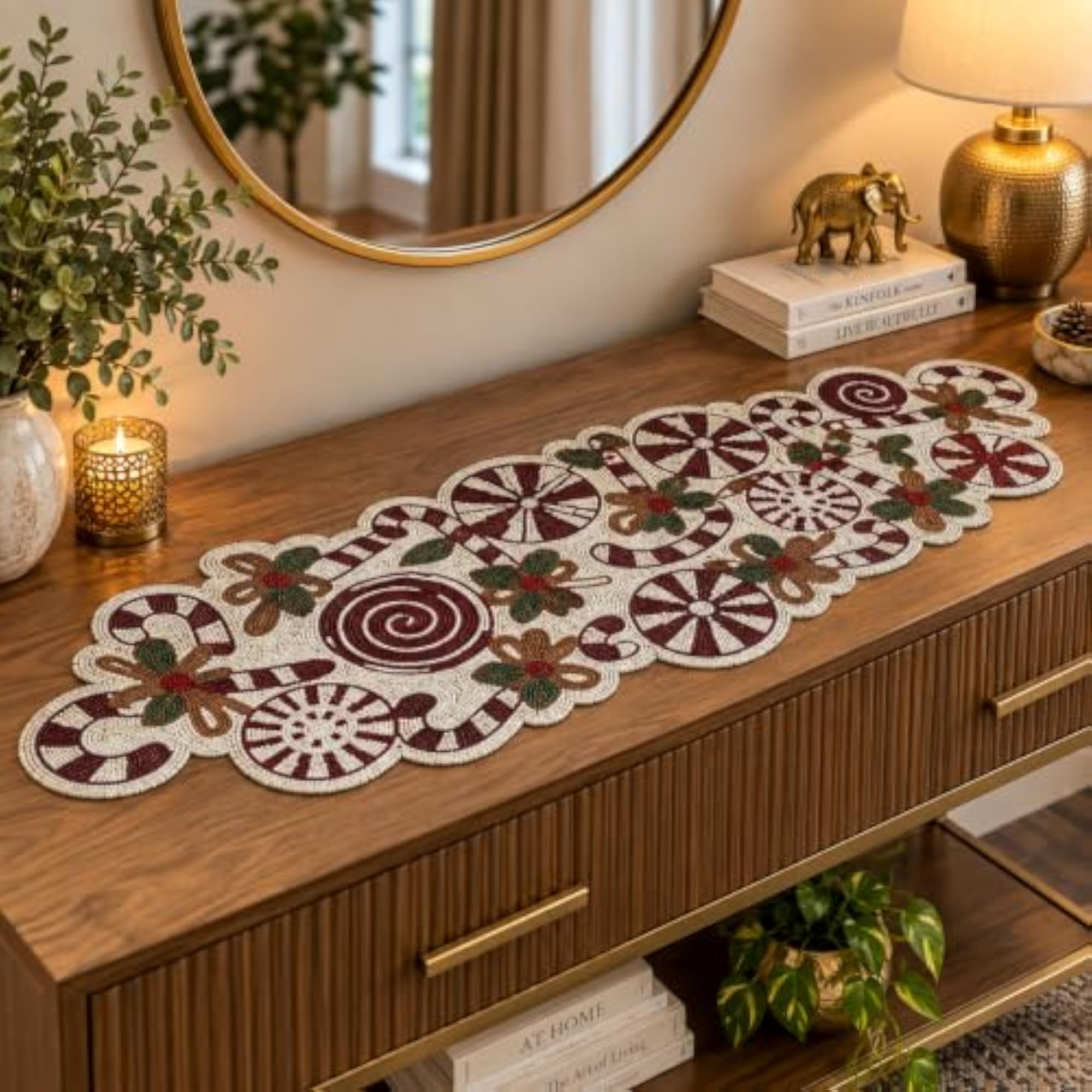 Beaded Table Mat Runner, Multicolor Rectangular Center Table Runner