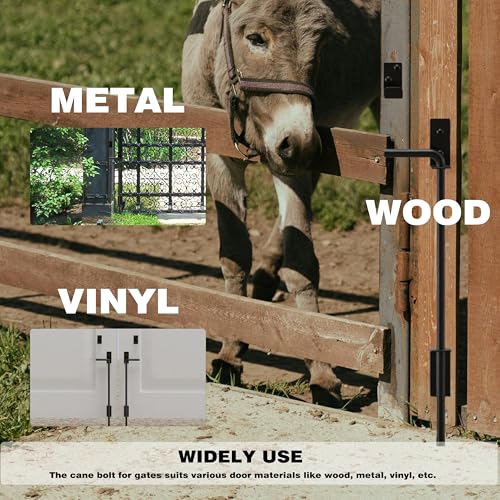 Image of 12 Inch Cane Bolt Gate Drop Rod, Square Heavy Duty Gate Latch, Cane Bolts for Wood Vinyl Metal Fences Gates-(Black Finish,1 Pack)
