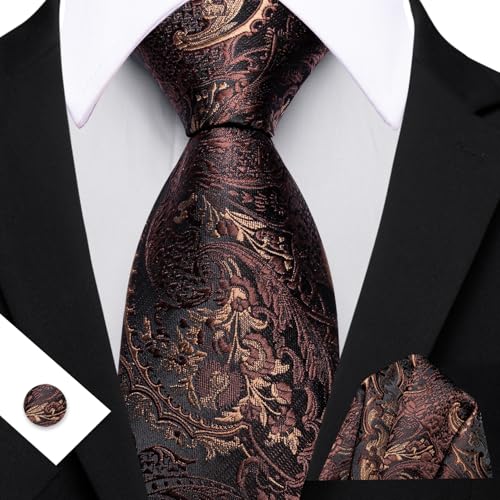Image of Barry.Wang Men Ties Paisley Woven Silk Necktie Set with Pocket Suqare Cufflinks Formal