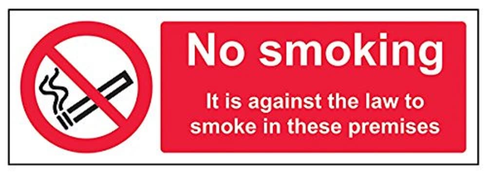 V Safety No Smoking/Against The Law To Smoke In These Prohibition Sign - 300mm x 100mm - 1mm Rigid Plastic