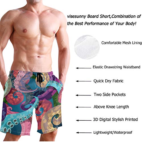 Visesunny Colorful Octopus Beach Shorts Men Hot Summer Swim Trunks Sports Running Bathing Suits With Mesh Lining #TOP3