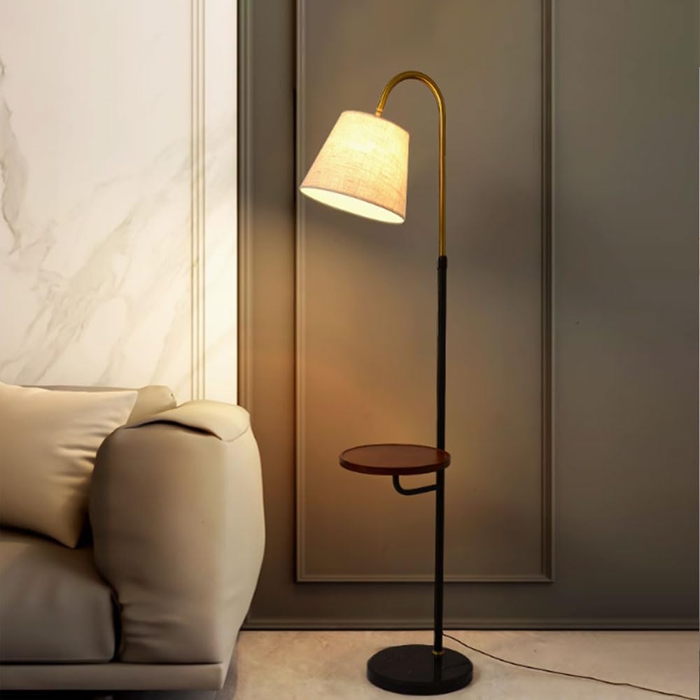 Lámpara de pie de lino negro de altura ajustable con extremo de madera E27 regulable, luz de pie alta para sala de estar, dormitorio, esquina de lectura, base de mármol