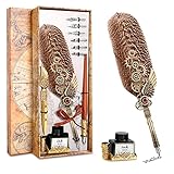 Quill Pen Calligraphy Pen Set - Antique Mechanical Steampunk Style -Mechanical Design Feather Pen with Wooden Dip Pen for Fun Writing Experience. Quill Pen Ink Set is a Basic Calligraphy Kit.(Brown)