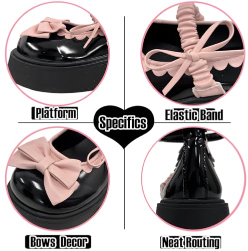 Kawaii Gothic Y2K Lolita Round Toe Platform Heels Pink Bows Lace Up Mary Jane Platform Shoes3