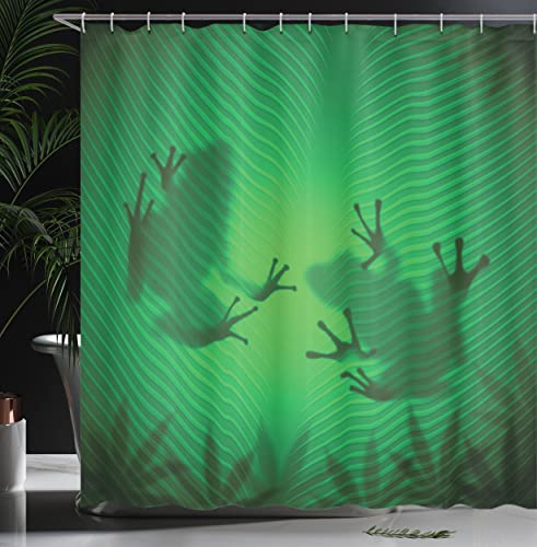 Ambesonne SC_15258_EBAY_FROG_06.17 Animal Shower Curtain, Frog Shadow Silhouette On The Banana Tree Leaf In Tropical Lands Jungle Games Graphic, Cloth Fabric Bathroom Decor Set thumb #2