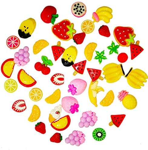OCEAN HOME 60 Pieces Slime Kawaii Charms, Mixed Resin Buttons Fruit Beads Supplies for DIY Crafts Accessories Scrapbooking