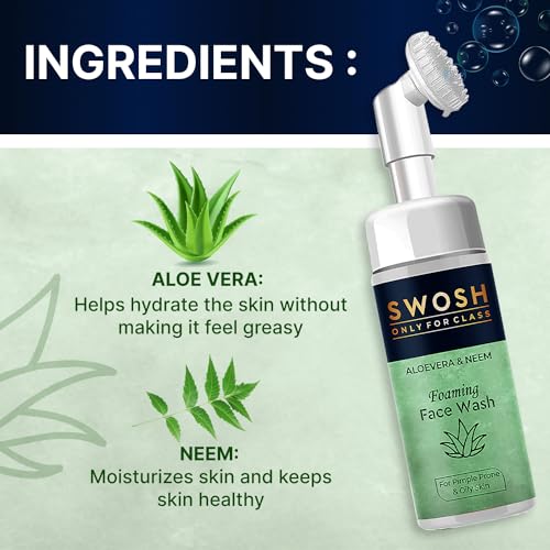 SWOSH Aloe Vera & Nem Foaming Face Wash For Pimple Prone & Oily Skin- No Parabens, Sulphate, Silicones & Color (with Built-in Face Brush), 100 ml - Image 5