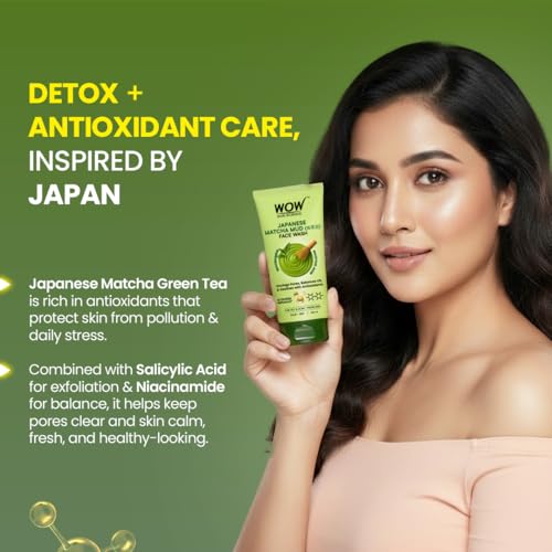 Image of WOW Skin Science Japanese Matcha Mud Face Wash 150 ML for Men & Women | Facewash with Niacinamide & Salicylic Acid | Ceremonial Grade Matcha Detox Cleanser for Oily & Acne-Prone Skin | Green Tea, Clay & Tea Tree Extracts | Deep Cleanse, Oil Control & Acne Defense | All Skin Types