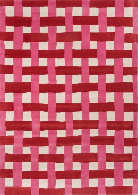 Tapete decorativo cuadrado de lana 7' x 7' coral y rosa