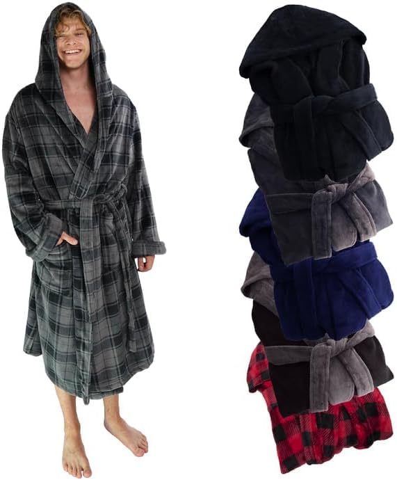 Ross Michaels Mens Robe Hooded Wrap Style - Mid Length Plush Fleece Bathrobe - Image 2