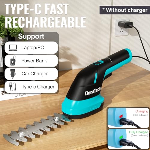 image for DURATECH Cordless Hedge Trimmer, 3.6V 2-in-1 Handheld Rechargeable Gra