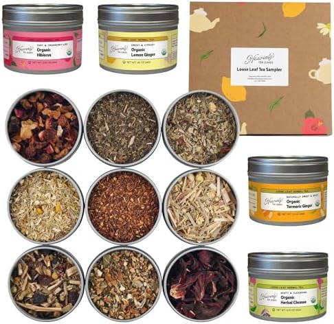 Heavenly Tea Leaves Organic Herbal Tea Sampler, 9 Loose Leaf Decaf Teas