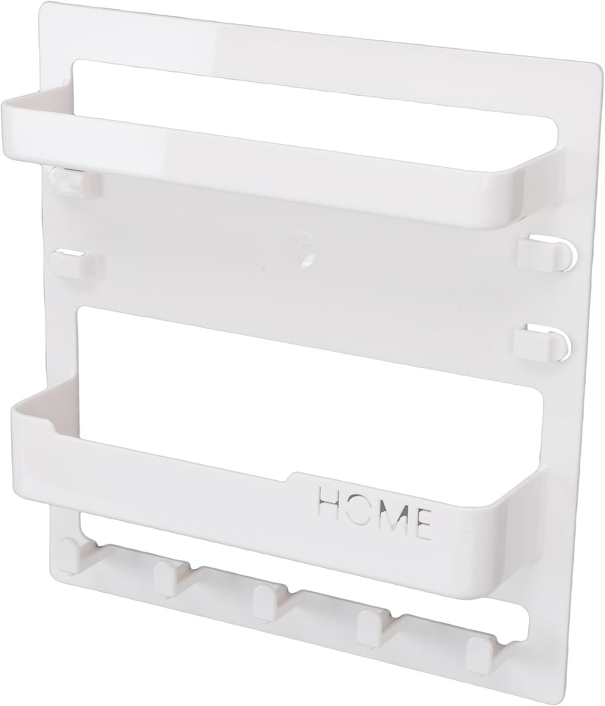 Wall Mount Shelf Organizer, Plastic Adhesive Bedside Shelf with 2 Cable Clamps and 10LB Load Bearing Capacity, Key Holder Wall Mount for Glasses Remote Cell Phone Charger (White)