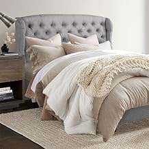 Rosevera Josie Wingback Bed/Tufted Headboard Adjustable Height Bed Frame/Fabric Upholstered Bed Frame/Wood Slat Support/Easy Assembly,King,Textile Gray