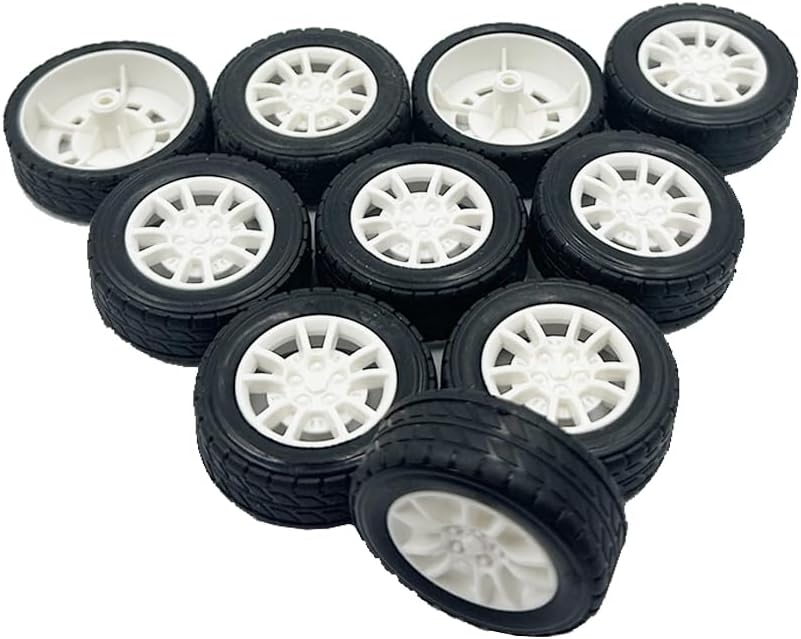 10PCS Toy Car Wheels Rubber Tire with 5PCS Shaft Round Axles for for DIY Model Toy RC Car Accessories (3X38MM)