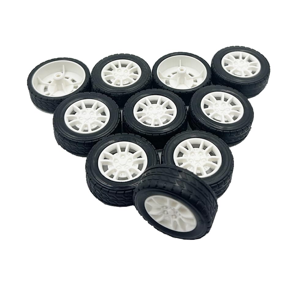 10 ruedas de coche de juguete de goma con 5 ejes redondos para modelo de bricolaje, accesorios de coche RC (3 x 38 mm)