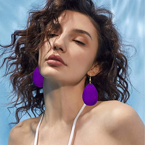 KaFu Dangle Natural Wood Teardrop Geometric Lightweight Drop Circle Earrings Stainless Steel Stud Bohemia Retro Earrings for Women4