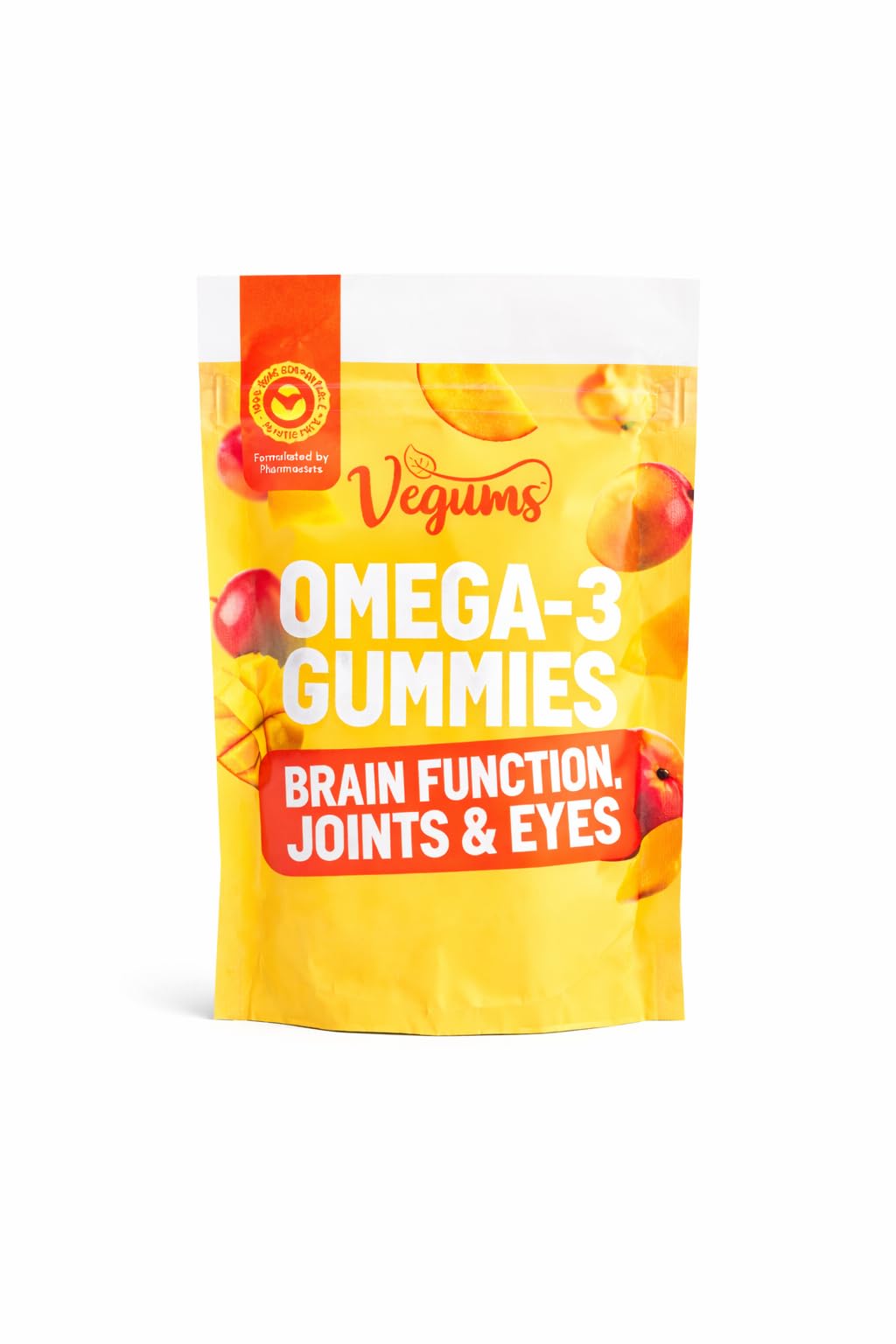 Vegums Fish-Free Omega-3 Gummies – Plant-Based Vegan Omega-3 Supplement from Algae – Apple & Mango-Flavored, DHA & EPA – 30 Gummies