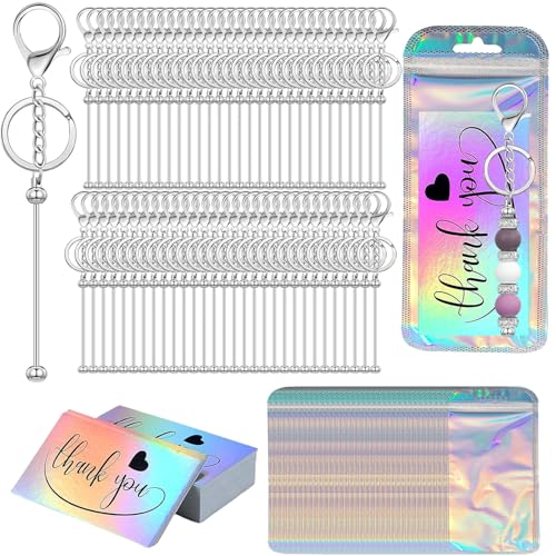 Image of 180 Pcs Beadable Keychain Bars Bulk Blank Creative Cute Keychains Bar for Beads Purse Keychains for Women Man
