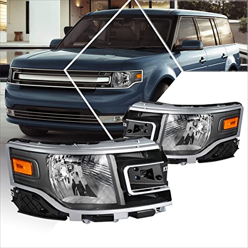 OE Direct Replacement Headlight Assembly Compatible with Ford Flex 13-19 | Headlamps with Black Housing Amber Corner