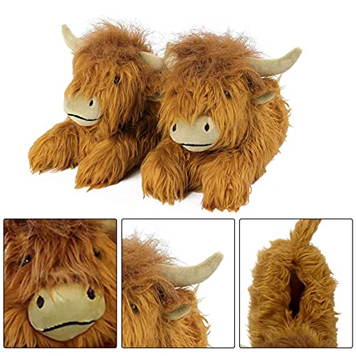 Home Shoes Unisex Hochlandkuh Hausschuhe, Stofftier Figur Spielzeug Rind Kuschel Langhaar Stier Plüschtier Für Kind