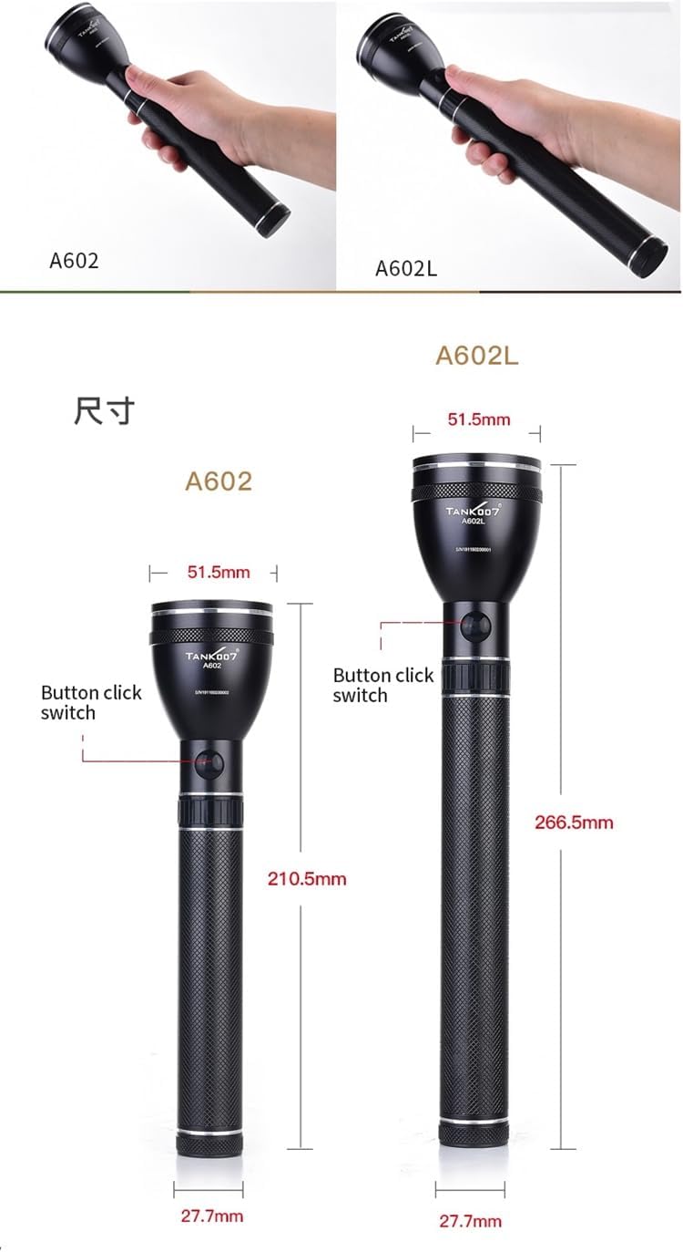 Tank007 A602L 500m Beam Long Distance Flash Light Security Powerful Torchlight Rechargeable led Big Flashlight Torch Light