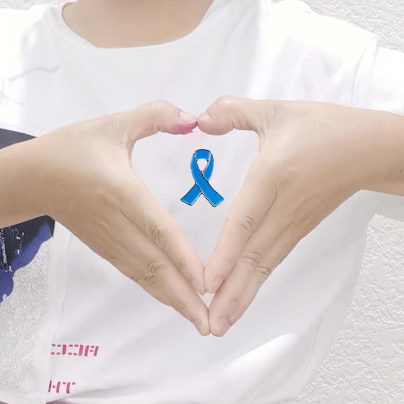 Image of 100Pcs Blue Ribbon Awareness Pins Prostate Cancer,Colon Cancer,Thyroid Disease Awareness Enamel Lapel Pins Brooches