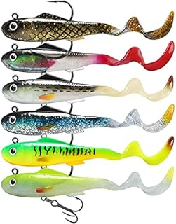GOTOUR Soft Fishing Lures, Grub Curly-Tail Crappie Walleye Fishing Jigs Lure, Weedless Paddle Tail Swimbait for Bass, Bass Fishing Lure with Spoon, Fishing Bait for Freshwater and Saltwater, Bass jigs