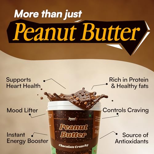 Image of Swaadly Chocolate Crunchy Peanut Butter 500 GRAMS | High Protein Spread | Source of Dietary Fibre | No Palm Oil | Made with Natural Ingredients | Healthy Breakfast & Fitness Snack