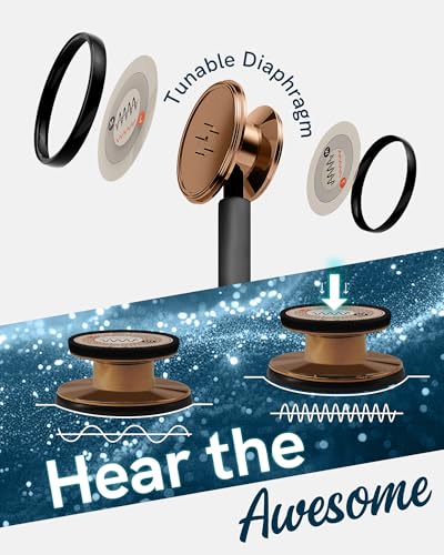 Image of FriCARE Tunable Stethoscope - Dual Head Estetoscopio for Nurses, Doctors | Paramedics, Students, Smooth Black Tube, Mirror Copper Brown Finish Chestpiece