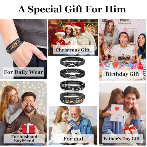 Pulseras de cuero para hombres y mujeres, 4 piezas miniatura 7