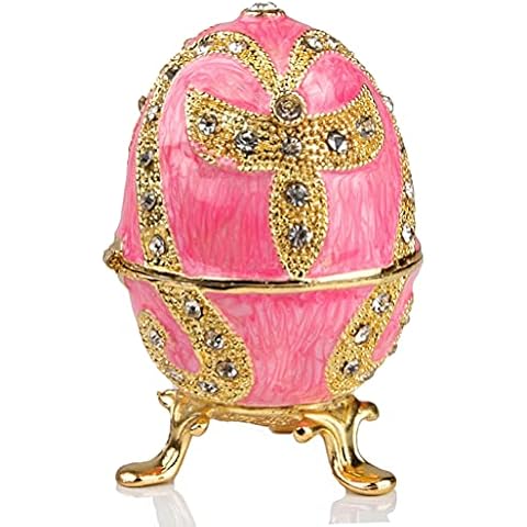 Hand Painted Enameled Faberge Egg Jewelry Trinket Box Hinged For Home Decor Gift Cover