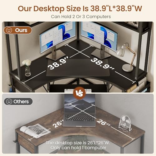 Image of SEDETA 39 inch Spacious Corner Desk with Hutch, Storage for Small Space, Black