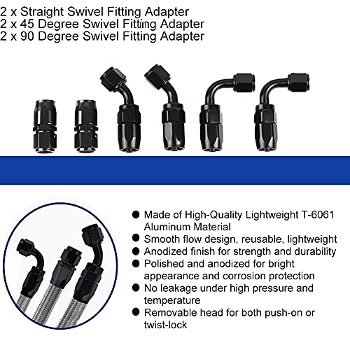 10An Hose - 9/16 Id Fuel Line 10Ft 5/8 Stainless Steel Nylon Braided Transmission Lines Fitting Kit For Oil, Cooler, Brake, Transmission, Clutch, Fluids, Gas (6 Fittings) #TOP1