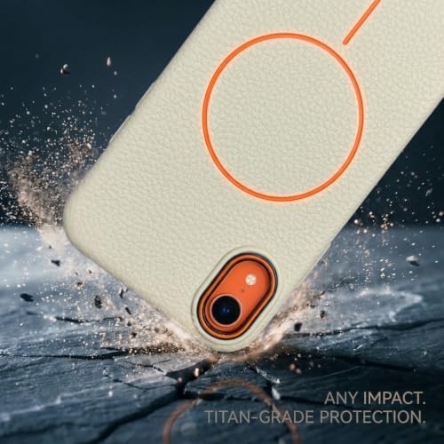 Image of amazon basics Luxury MagSafe Compatible Leather Texture Back Cover for iPhone XR | Raised Camera Protection | Slim Fit Shockproof Case with Metallic Accents (White)