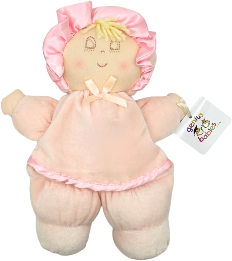 Super Soft My First Baby Doll - Vintage Style Pink Dress & Yellow Hair - Perfect Baby Shower Gift