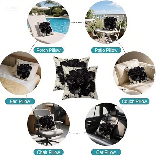 Housse de coussin 65x65 cm lot de 2 en lin imperméable noir - 7
