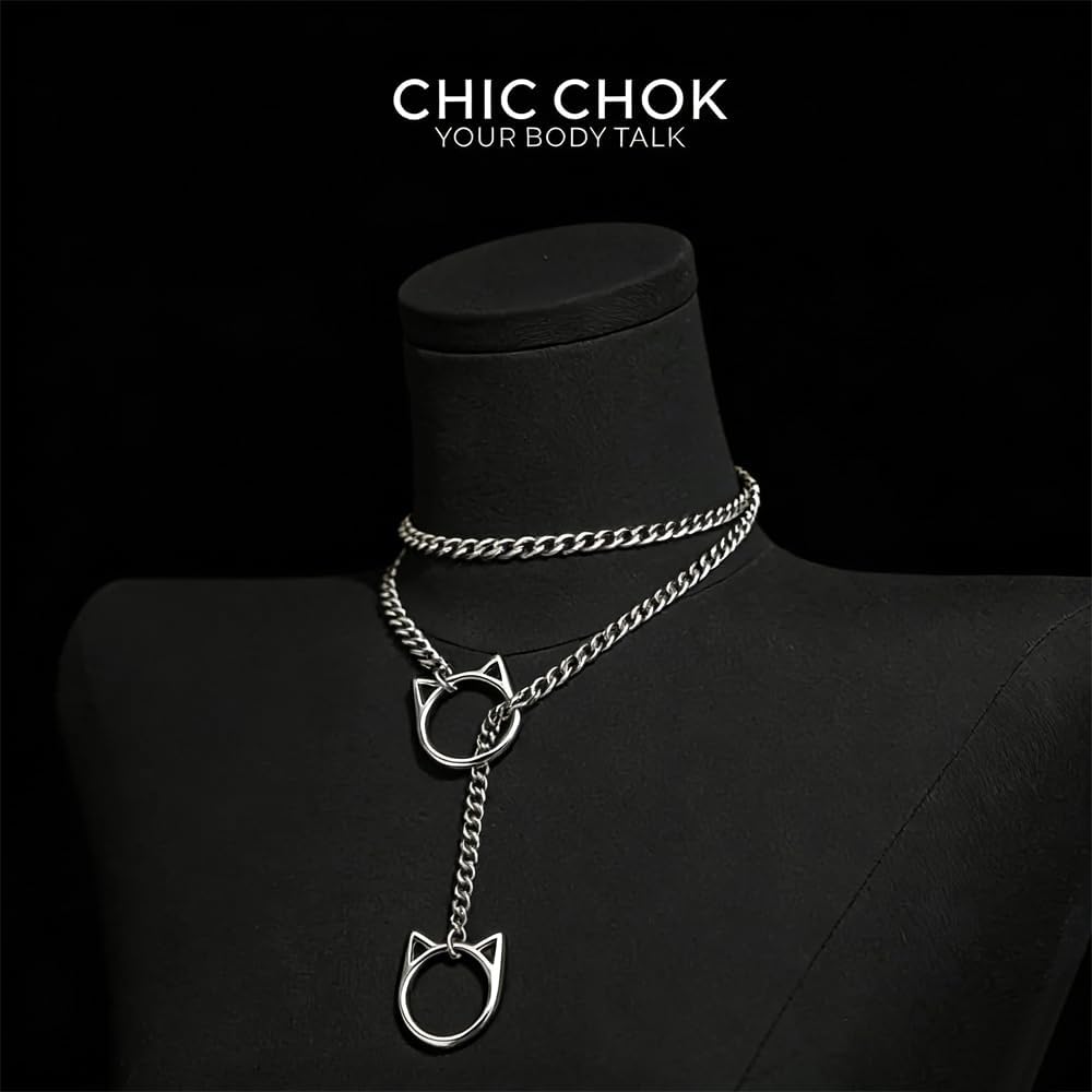 Cat O-Ring Slip Chain Necklace Stainless Steel Cuban Chain Punk Choker Necklace Jewelry Gift for Women - Image 8